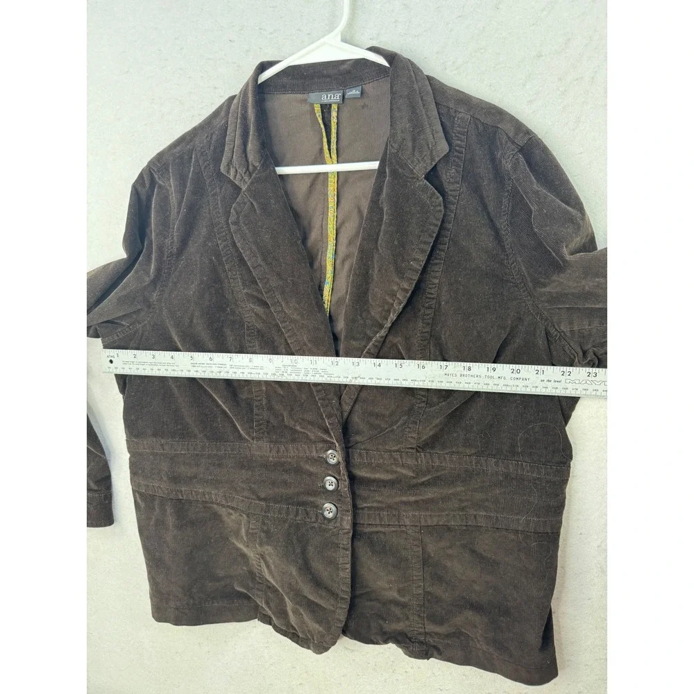 VTG Y2K Blazer Womens 1X Brown Corduroy Stretch Button Front Dark Academia Indie